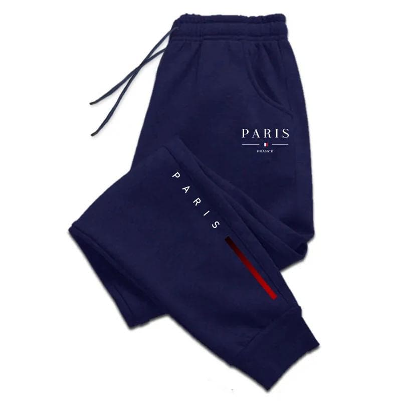 New Arrival Paris Printed Sweatpants for Men High Grade Male Home Outdoor Casual Sports Jogger Pants Urban Fashion Trousers L navy blue
