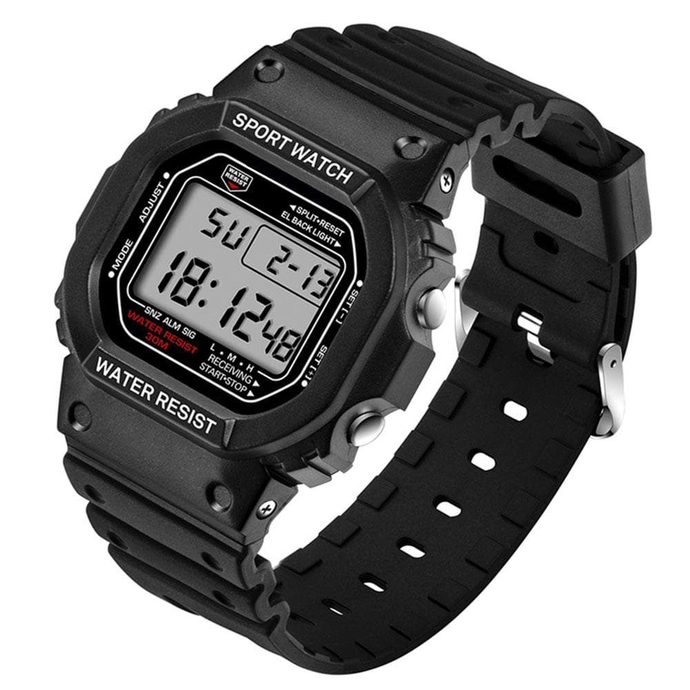 Fashionable Electronic Watch Waterproof Digital Display Wristwatch (Black White Male)