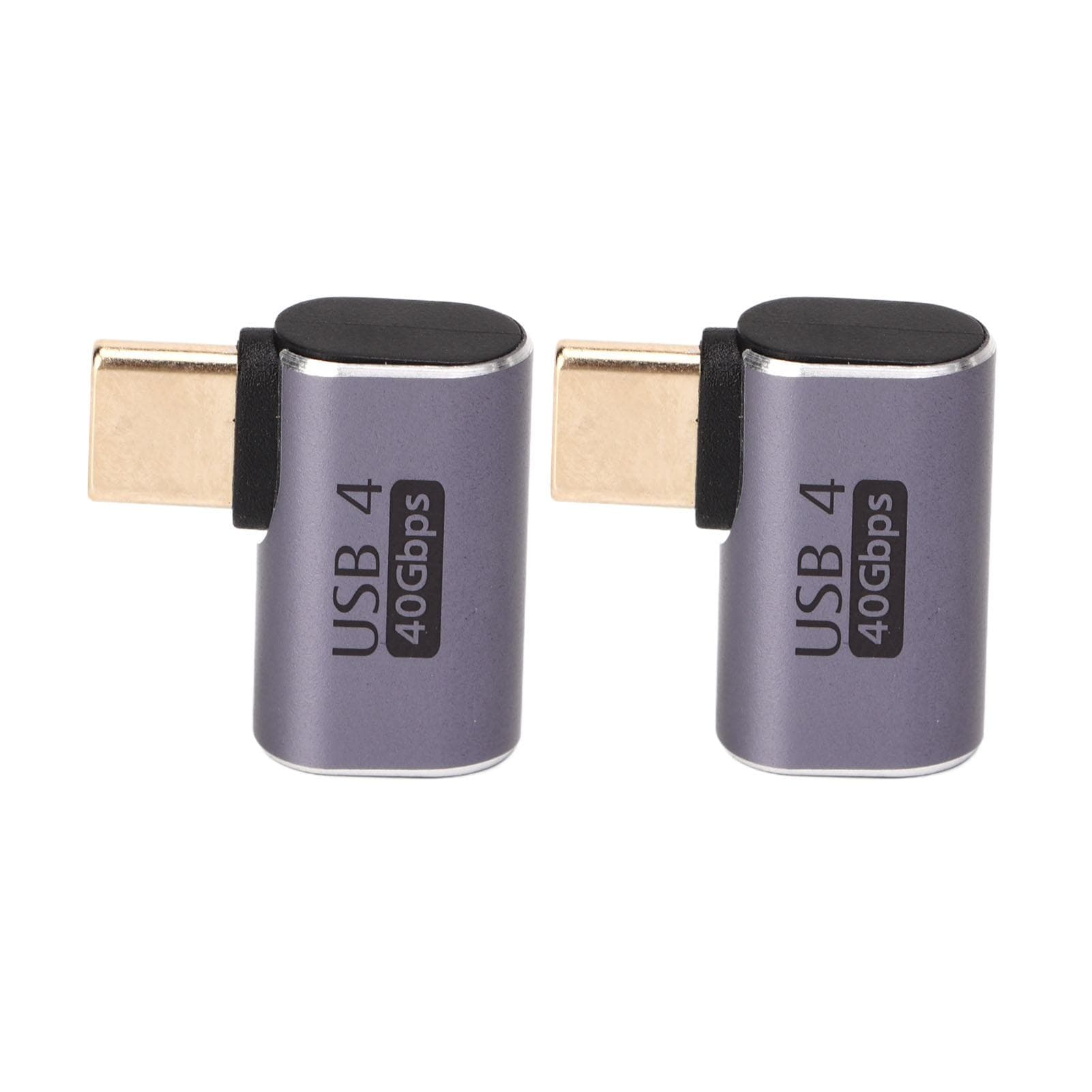 2Pcs Type C Male to Female Right Angle Connector 40Gbps 90 Degree USB C Adapter for Transmission