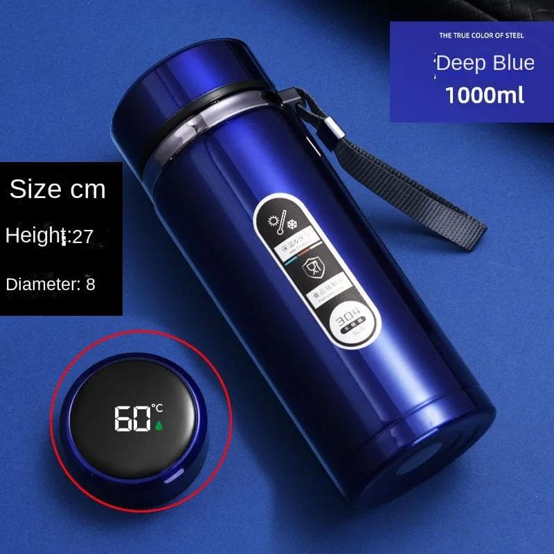 800ML-1L Stainless Steel Thermos Bottle 304 Tea Bottle Car Vacuum Bottle with LED Temperature Display Portable Drinking Cup 500ML blue