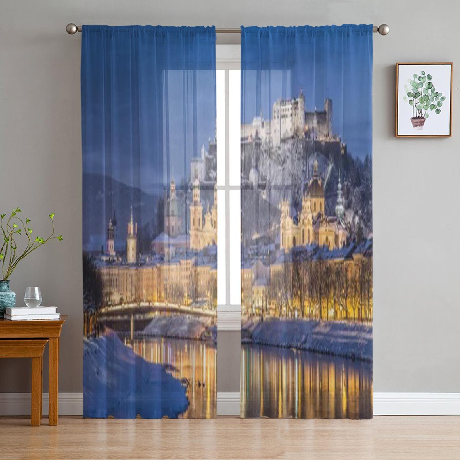 Szach River In Salzburg Luxurious Chiffon Sheer Curtains for Living Room Bedroom Decoration Window Voiles Tulle Curtain 135W x 114H(cm)