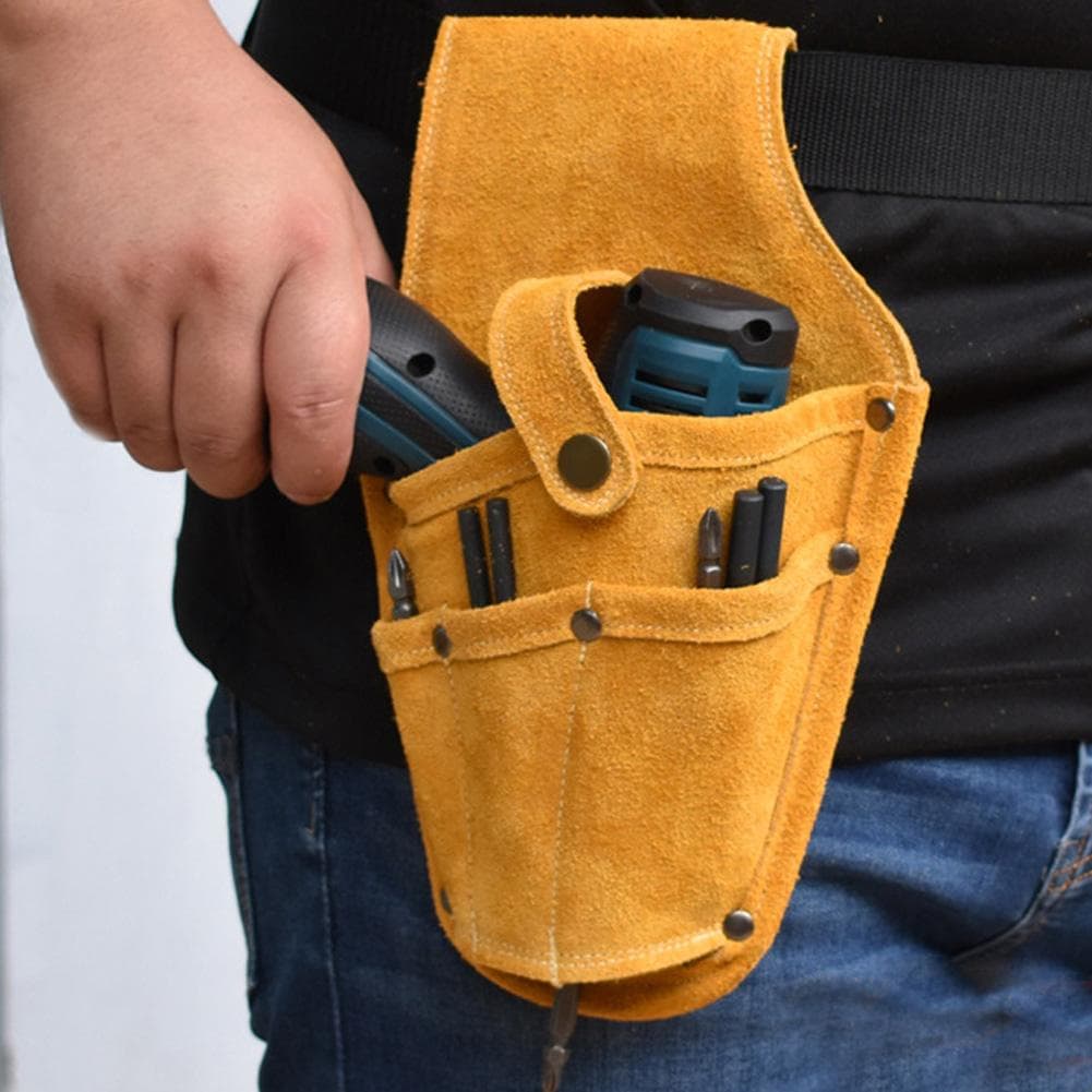 Electric Tool Waist Bag Wearable Multifunctional Yellow Cowhide Storage Toolkit