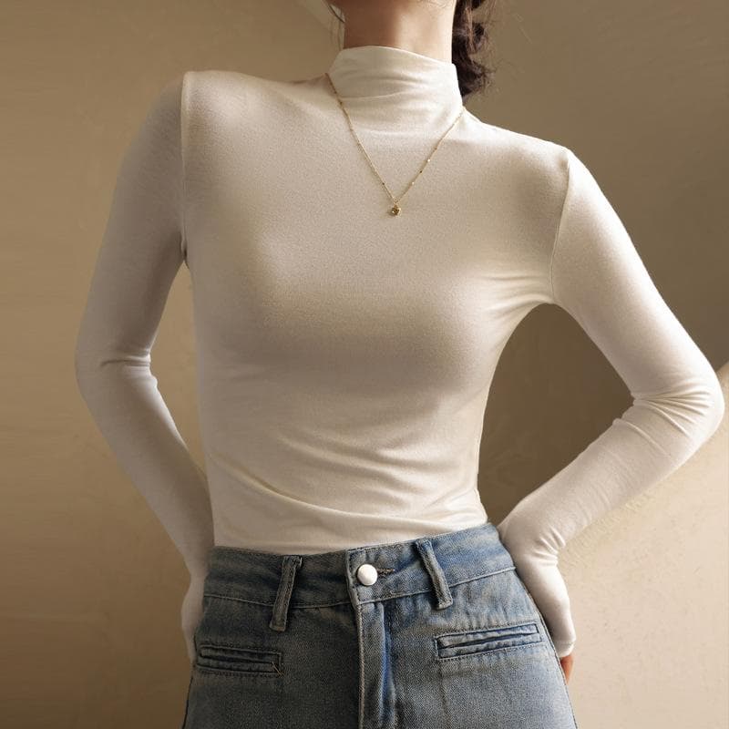 Autumn and Winter Women's Bottoming Shirt Modal Long-sleeved Half-high Neck Bottoming Shirt Underwear Tops XL white