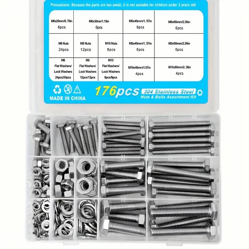 Screw set M6 M8 M10 Heavy Duty Bolts And Nuts Assortment Kit 304 Stainless Steel Includes 8 Most Common Sizes