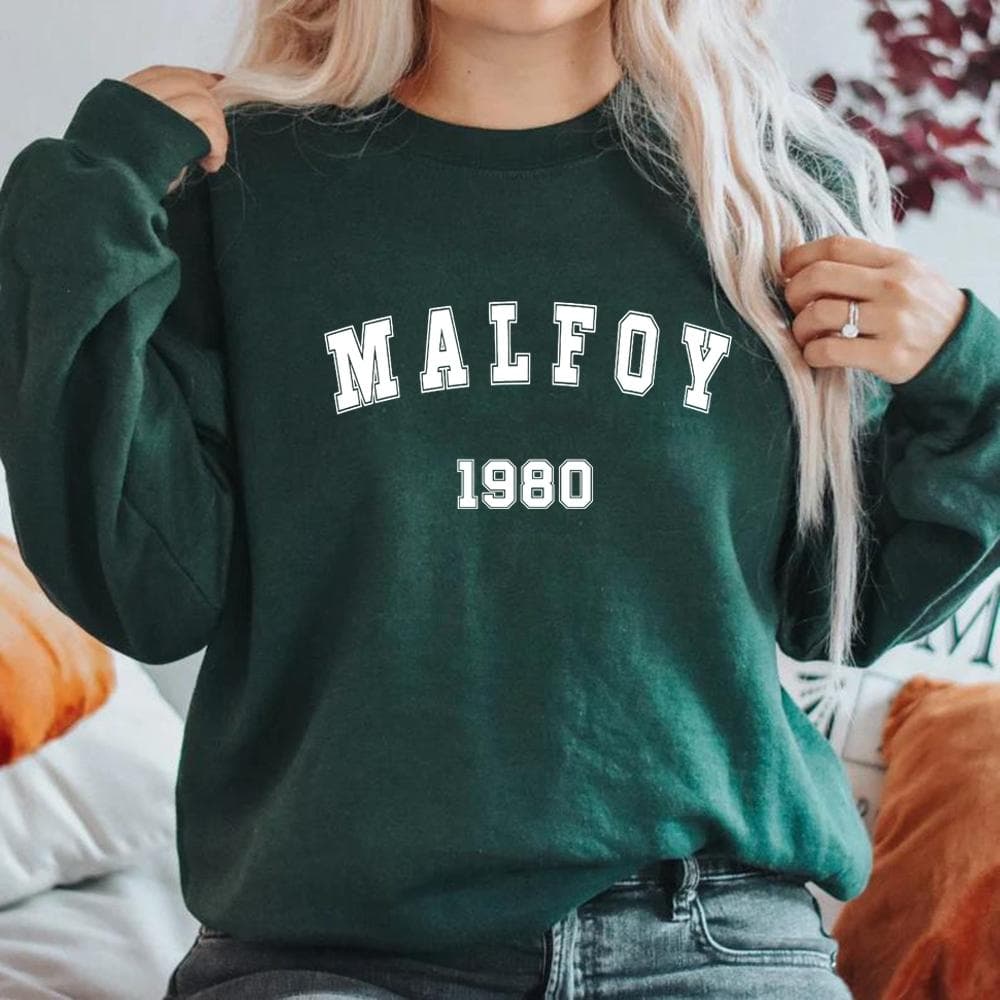 Malfoy 1980 Crewneck Sweatshirt Draco Malfoy Sweatshirt Graphic Hoodies Women Short Sleeve Sweatshirts Streetwear Pullover L dark green