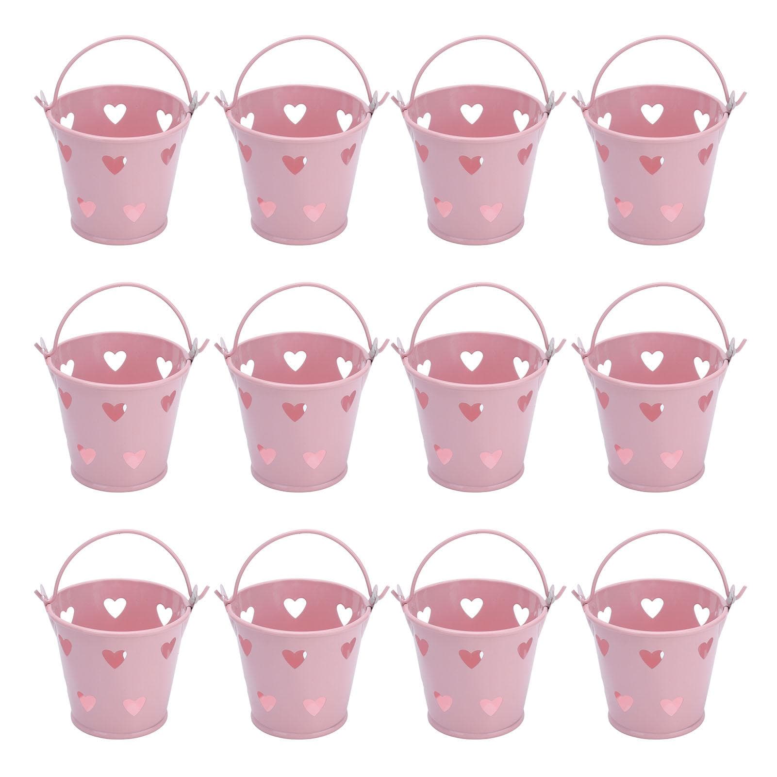12pcs Mini Metal Bucket Hollow Heart Shaped Bucket with Handle for Candies Outdoor Flower Cosmetics