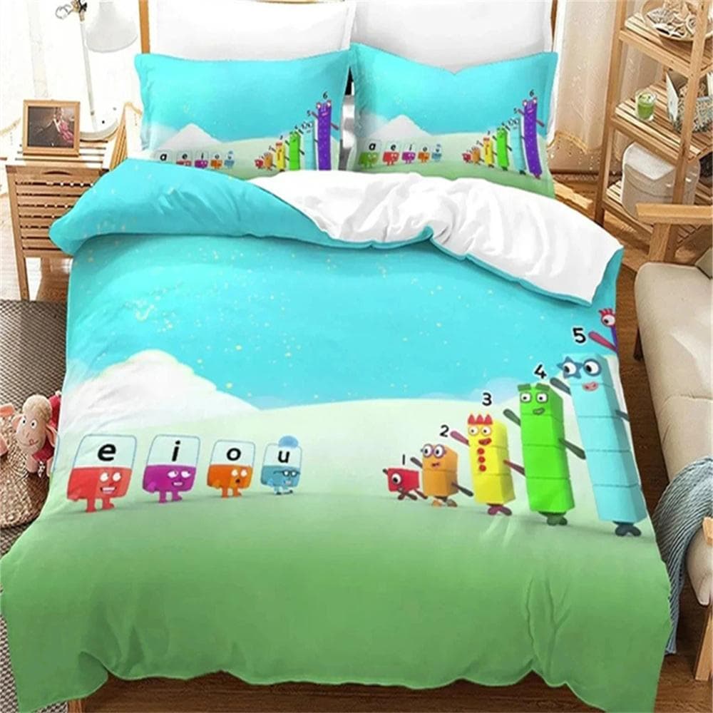 Cartoon Number-Blocks Bedding Set Duvet Cover Bed Set Quilt Cover Pillowcase Comforter King Queen Size Boys Adult Bedding Set&AU Single140x210cm