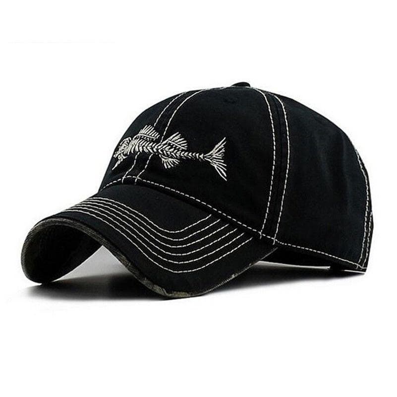 Unisex casual baseball cap fishbone logo spike cap cotton sunscreen sports cap cotton trucker cap black