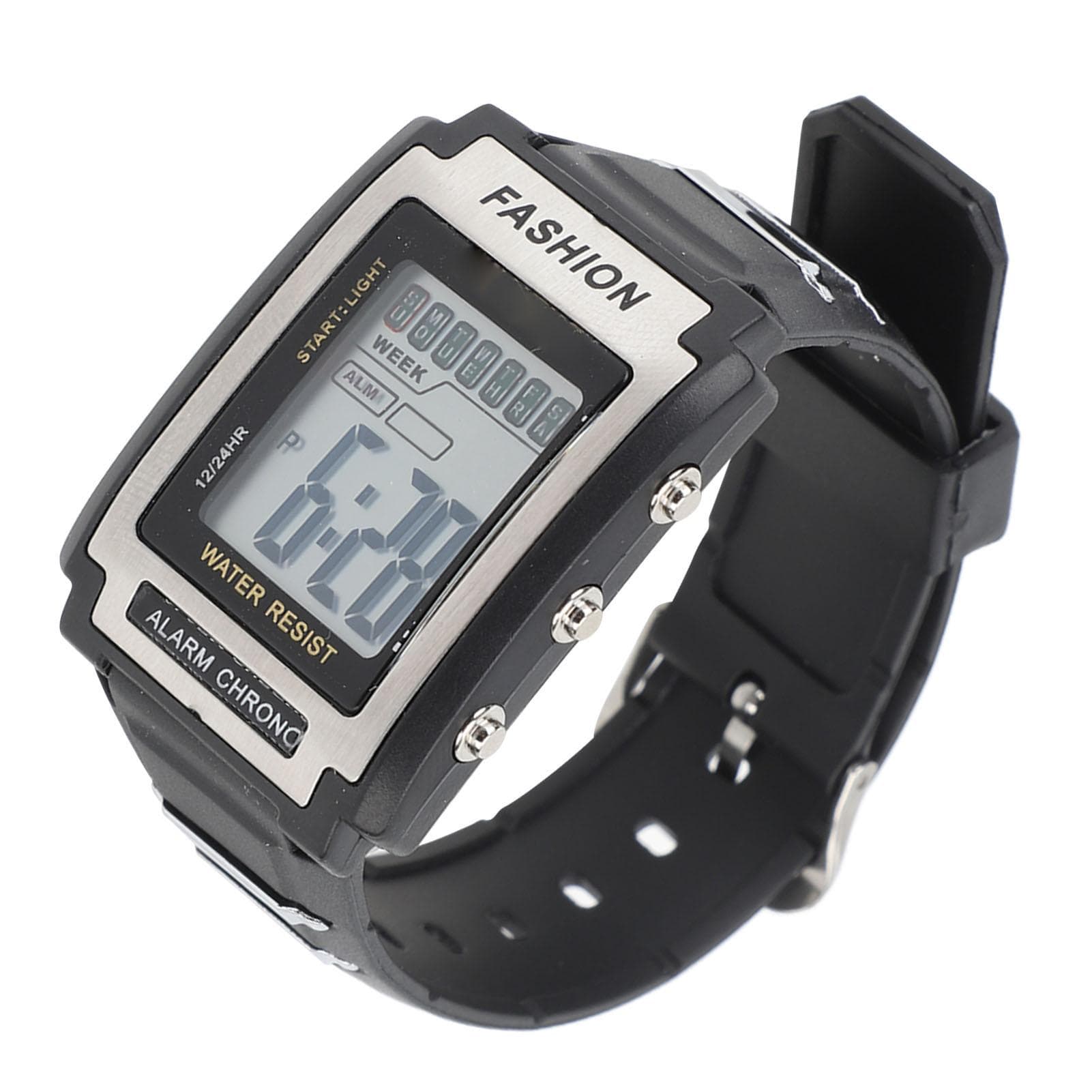 Rectangular Digital Sports Watch Waterproof Luminous Multifunctional Vintage Black Large Screen