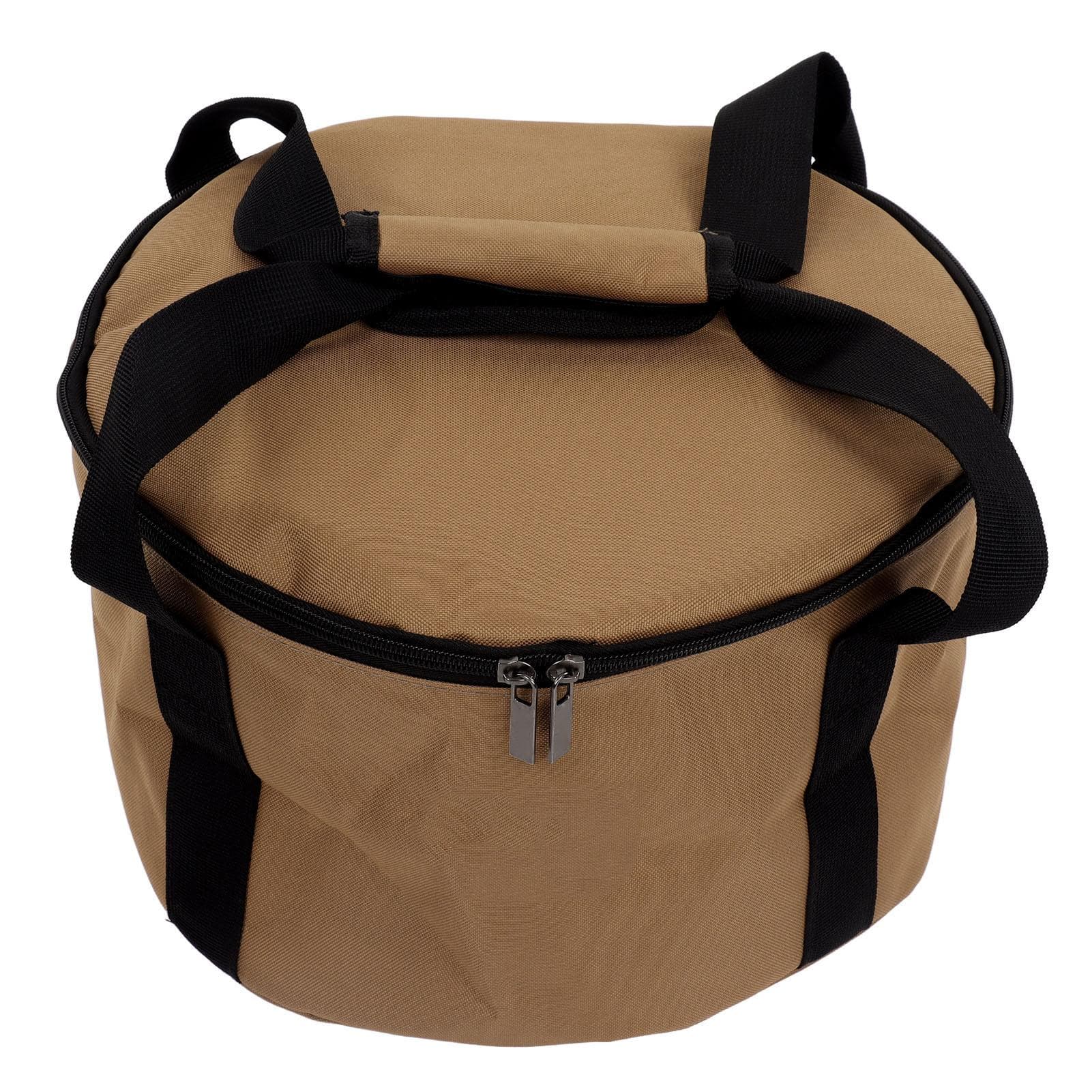 Outdoor Cookware Storage Bag Khaki Portable Camping Cooker Tableware Organizer with Handle Straps