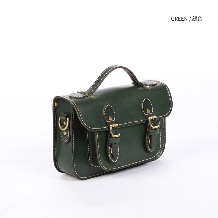 Johnature Handmade Natural Cowhide Women Bag Genuine Leather Solid Color Shoulder Bags Vintage Cambridge Bag green