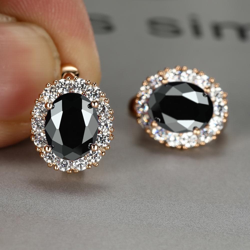 Luxury Purple Stone Gold Color Love Drop Earrings Bride Band Engagement Ear Clip Jewelry black