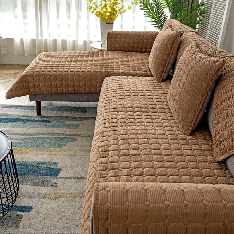 Solid Color Non-slip Sofa Cover Thicken Soft Plush Sofa Cushion Towel for Living Room Furniture Decor Slipcovers Couch Covers 90x70cm 1pc coffee