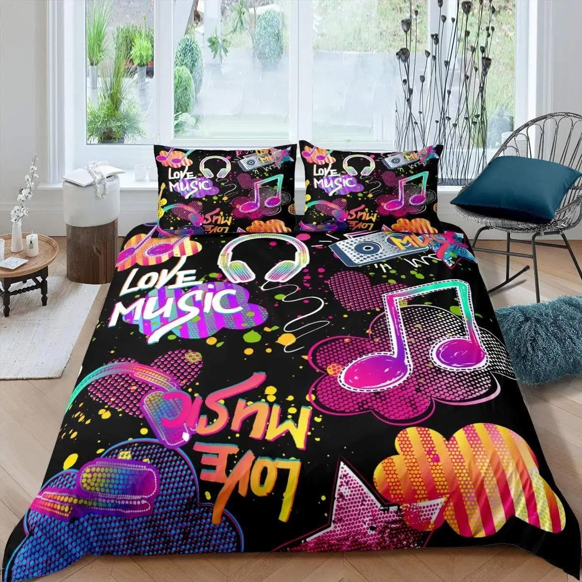 Guitar Bedding Set Punk Rock Music Duvet Cover Set For Kids Teens Boys Young Man Rotating Musical Instrument Comforter Cover 240X220cm-3pcs