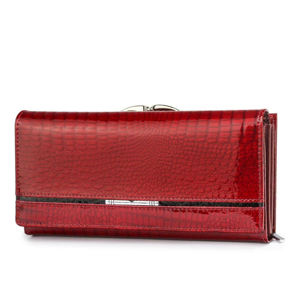 Women's genuine leather wallet, patent leather women's handbag design, luxury handbag, crocodile pattern cowhide wallet red