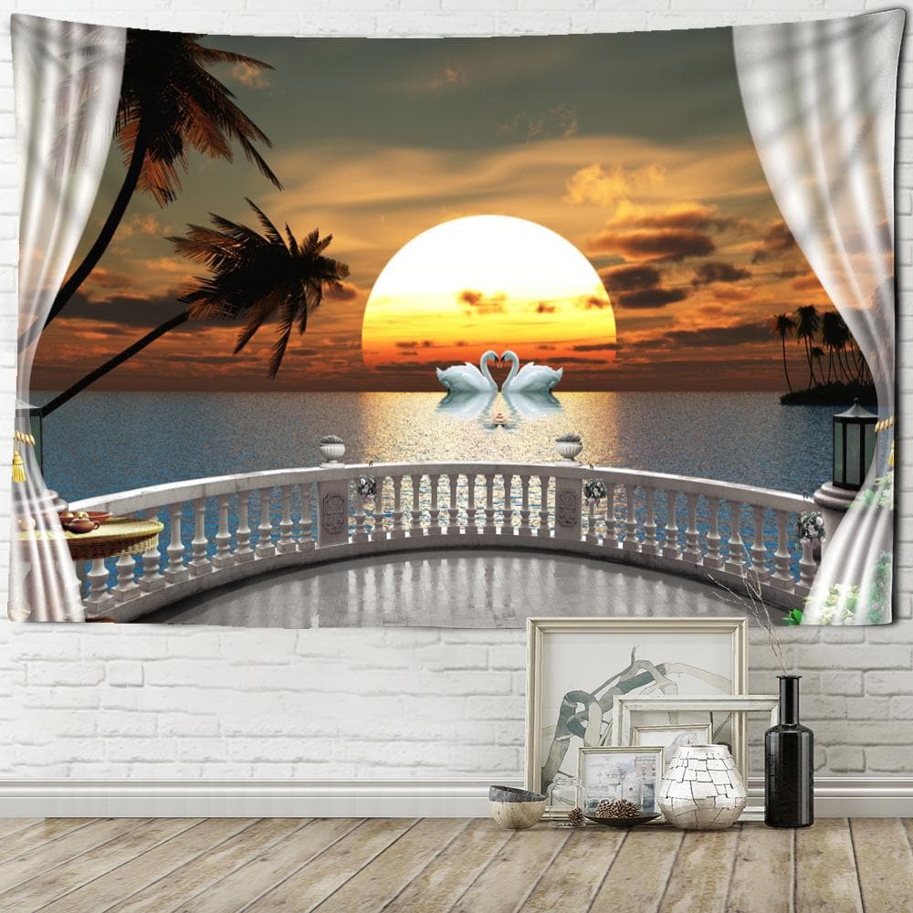 Seaside Scenery Tapestry Wall Hanging Bohemian Art Living Room Window Painting Simple Nordic Home Decor 400x220cm
