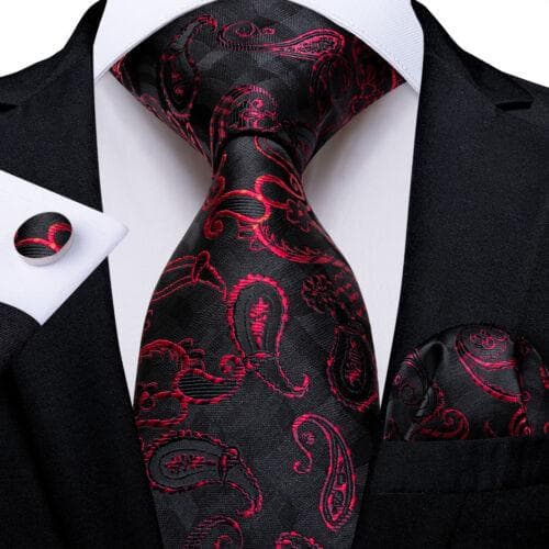 DiBanGu Mens Silk Necktie Set Striped Paisley Solid Tie Pocket Square Cufflinks N-7723