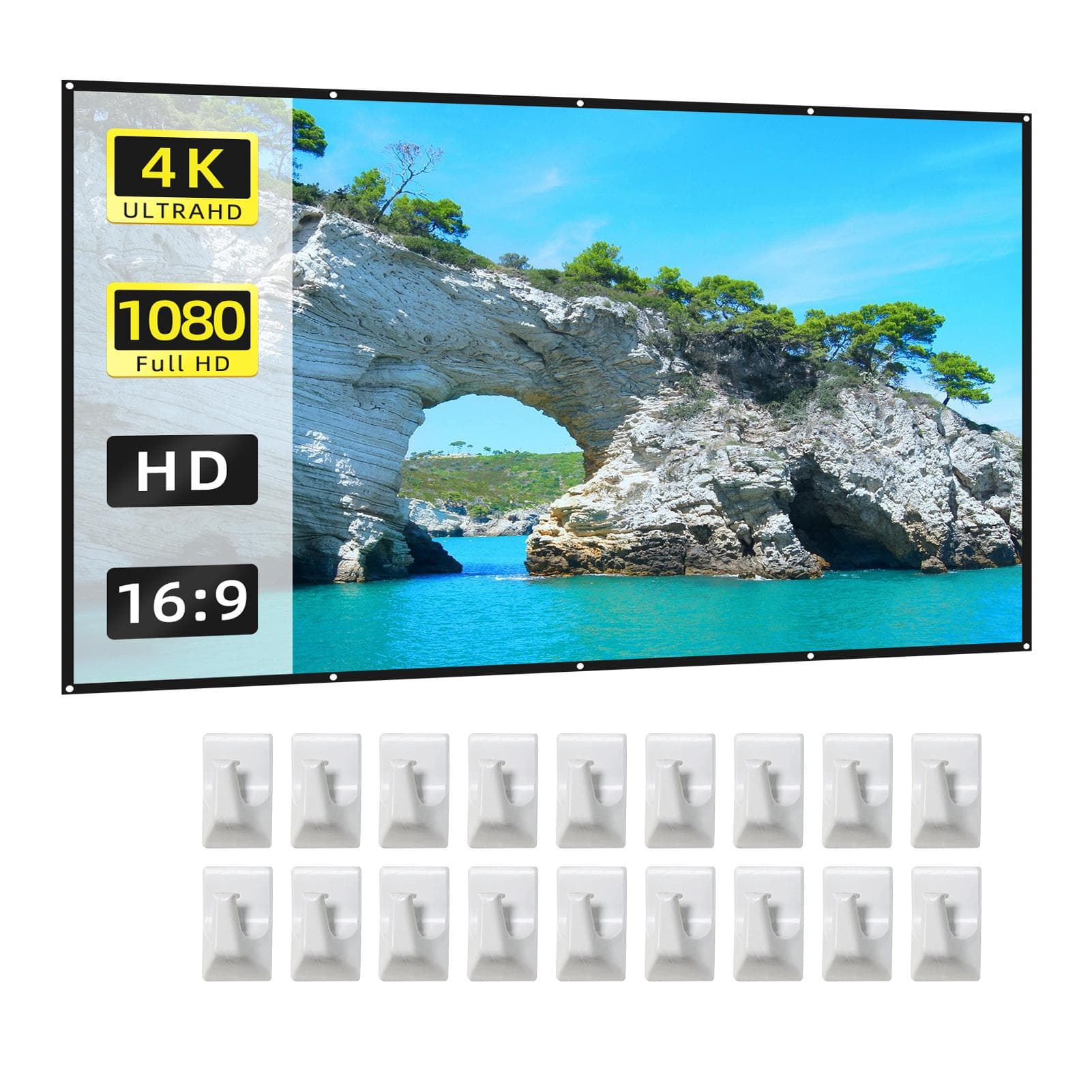 150 Inch Projector Screen 16:9 HD 4K Foldable Portable Double Sided Projection Anti-Crease Movie 120-Inch