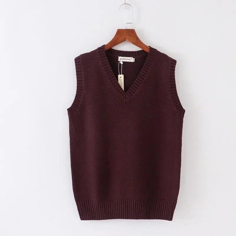 Solid Knitted Sweater Vest Women Fashion V-neck Office Lady Knitwears Autumn And Winter Sleeveless Women Vests Sweaters 29875 M tiger