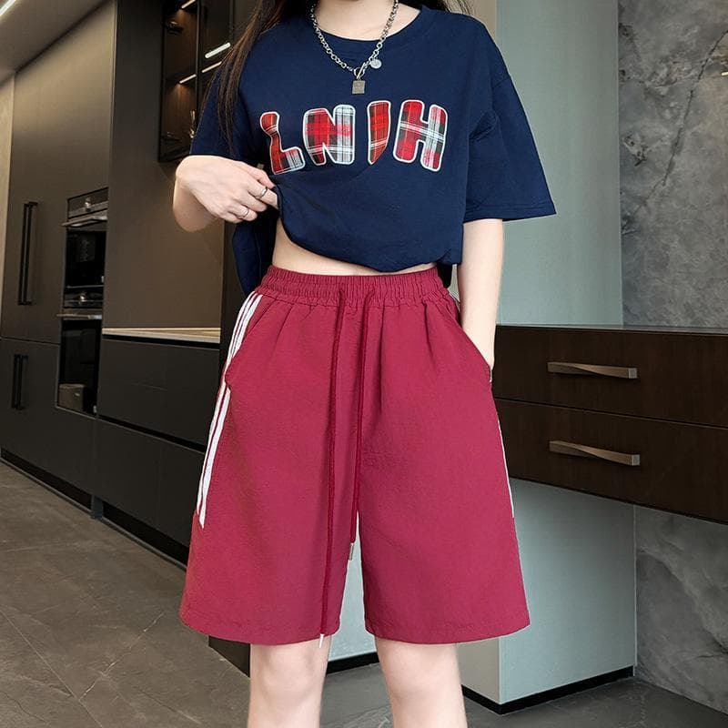 Sport Shorts for Women In Summer Thin High Waist Casual Wide-leg Mid-leg Pants To Make Them Look Slim and Wear Striped Five-point Pants XL