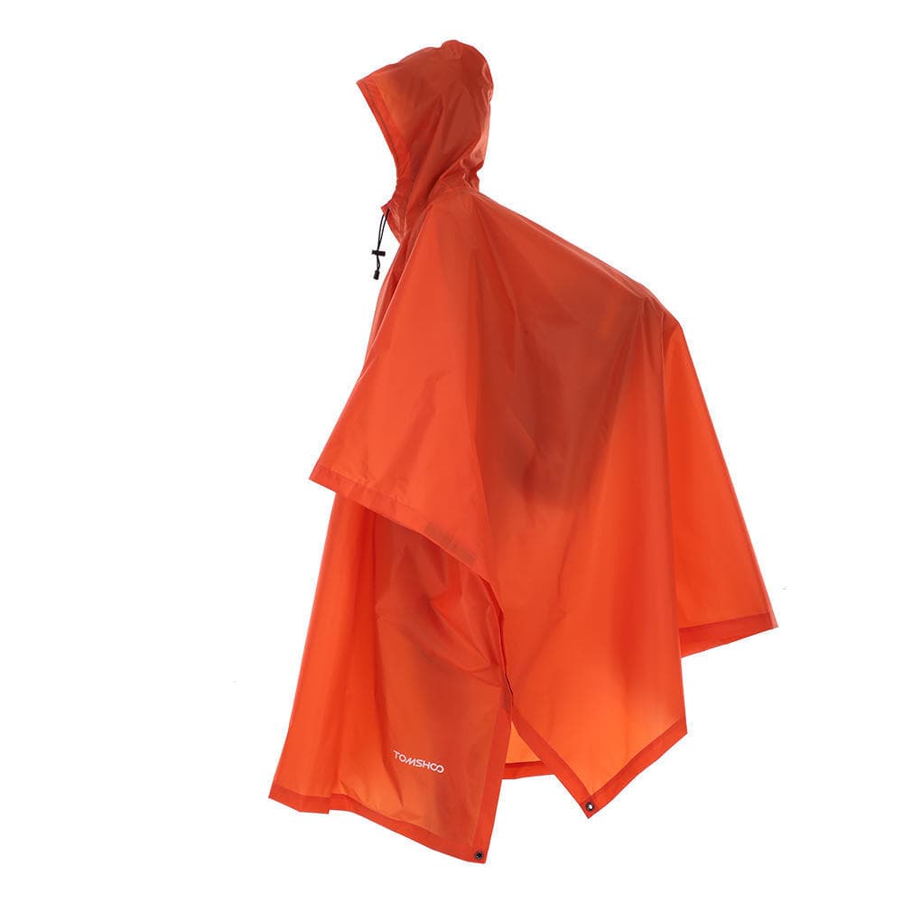 TOMSHOO Multifunctional Lightweight Raincoat with Hood Hiking Cycling Rain Coat Outdoor Tent Mat orange