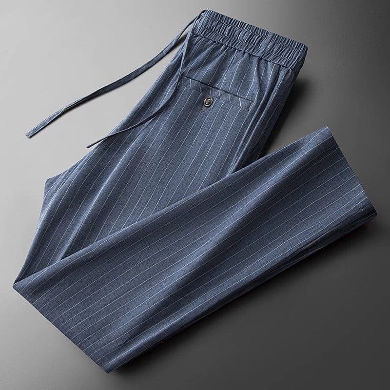 Summer Thin Vertical Striped Sports Pants Straight Leg Pants Men's Drawstring Casual Pants Casual Versatile Pants 4XL