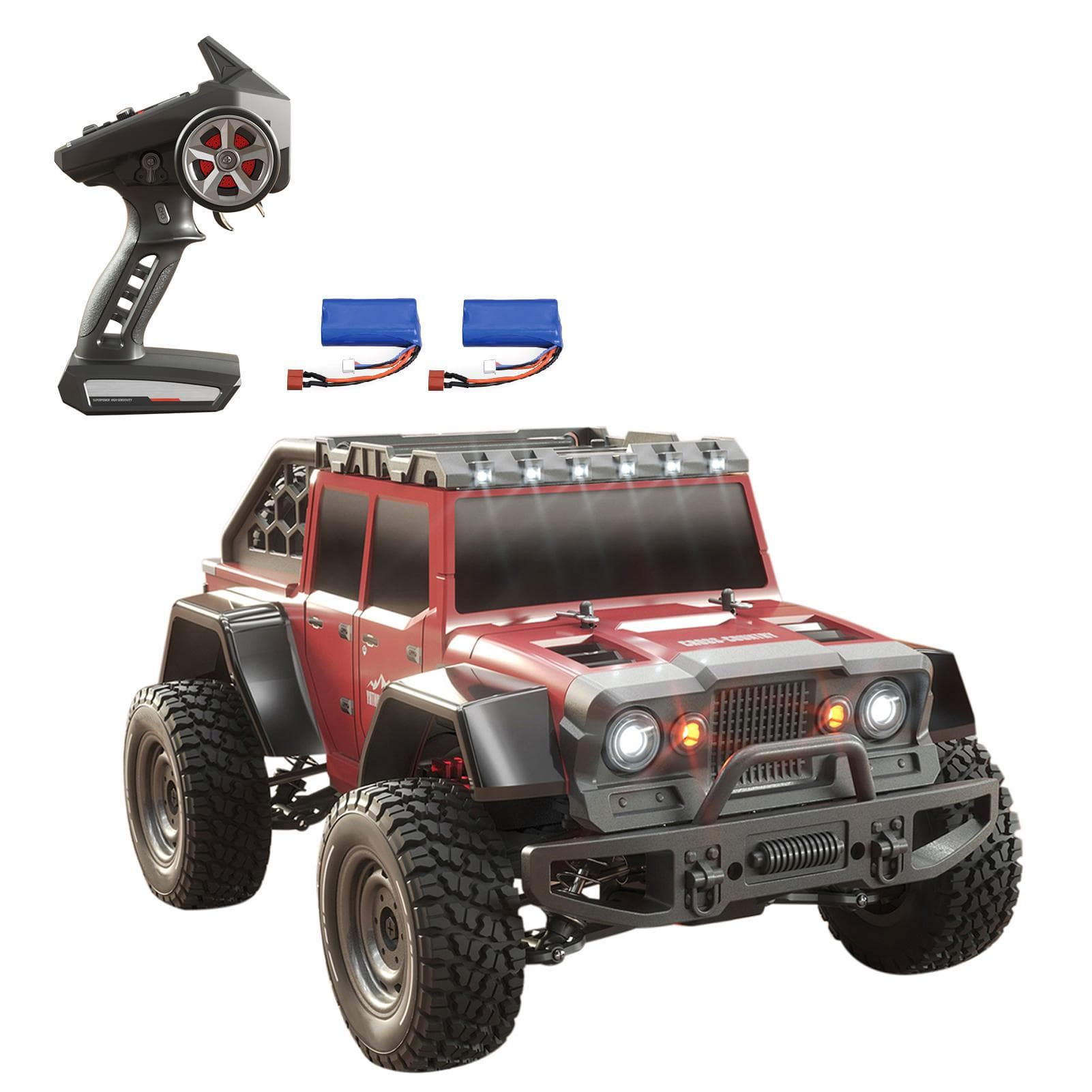 Remote Control Car 1/16 2.4GHz 38km/h All Terrain Off Road Trucks 4WD Climbing Car Gifts for Kids 2 battery red