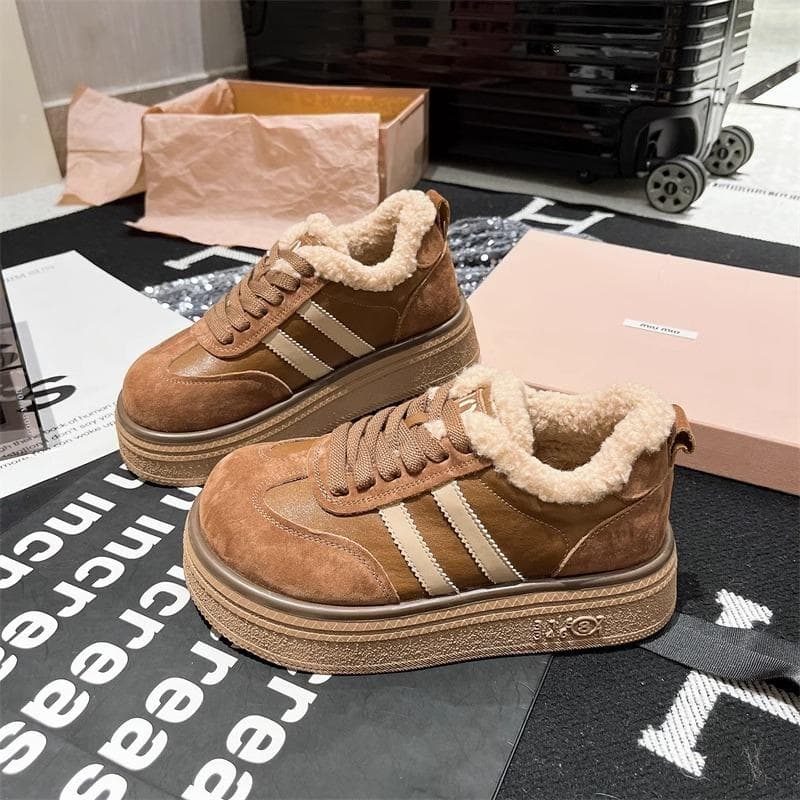 Flats Platform Cotton Shoes Women Casual Sneaker Winter Fur Warm Sport Suede Plush 2024 Trend Brand Designer Snow Botas Mujer 35 brown