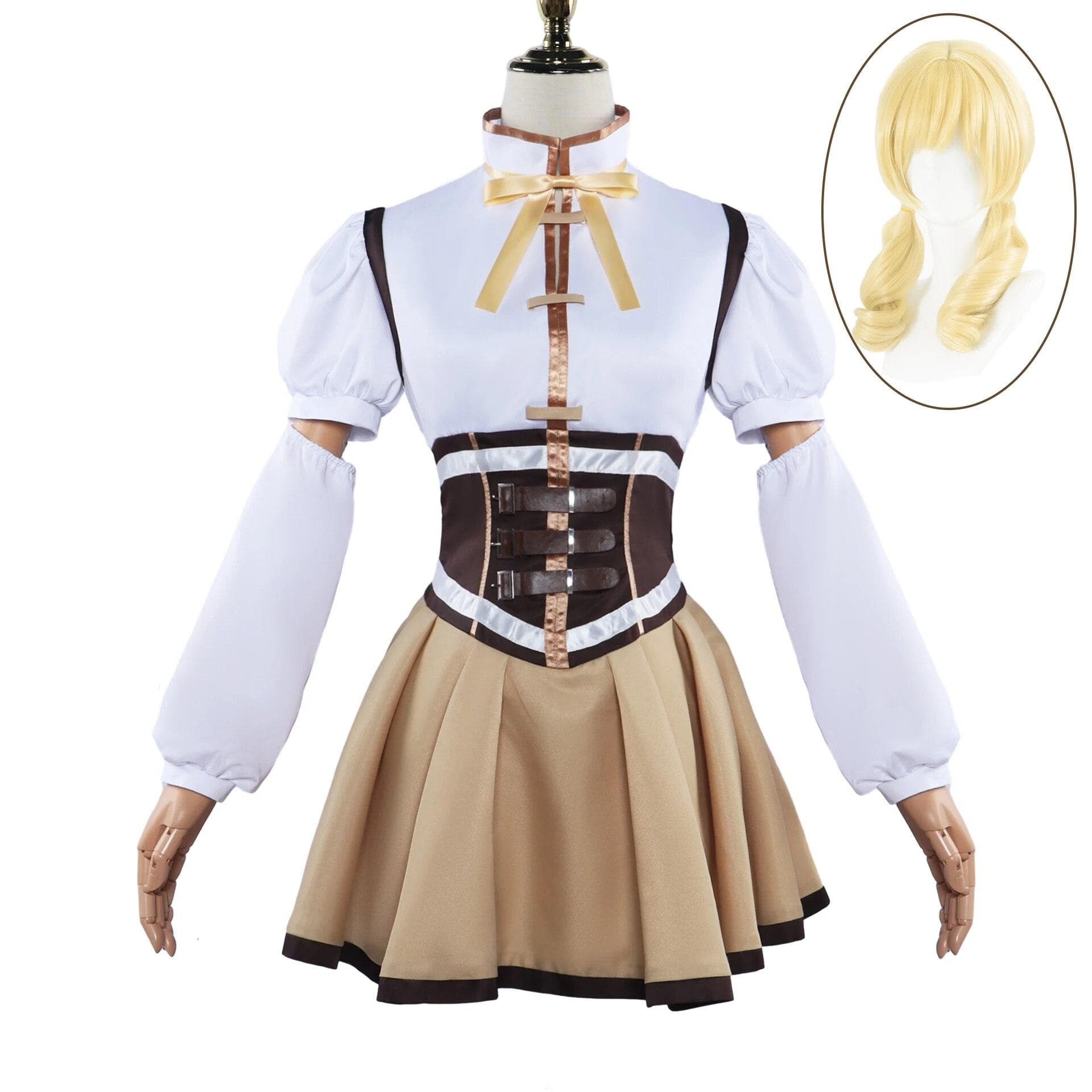 Tomoe Mami Cosplay Costume Puella Magi Madoka Magica Adult Carnival Uniform Anime Halloween Costumes Women Game M-(Costume+Wig)