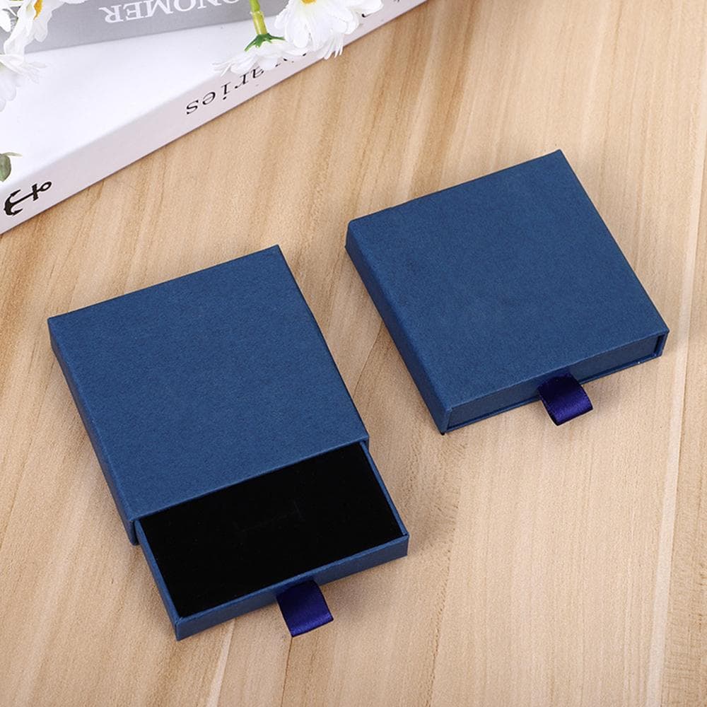 Thick Kraft Paper Drawer Jewelry Set Packaging Box Ring Necklace Bracelets Earring Gift Case Container With Sponge Inside blue