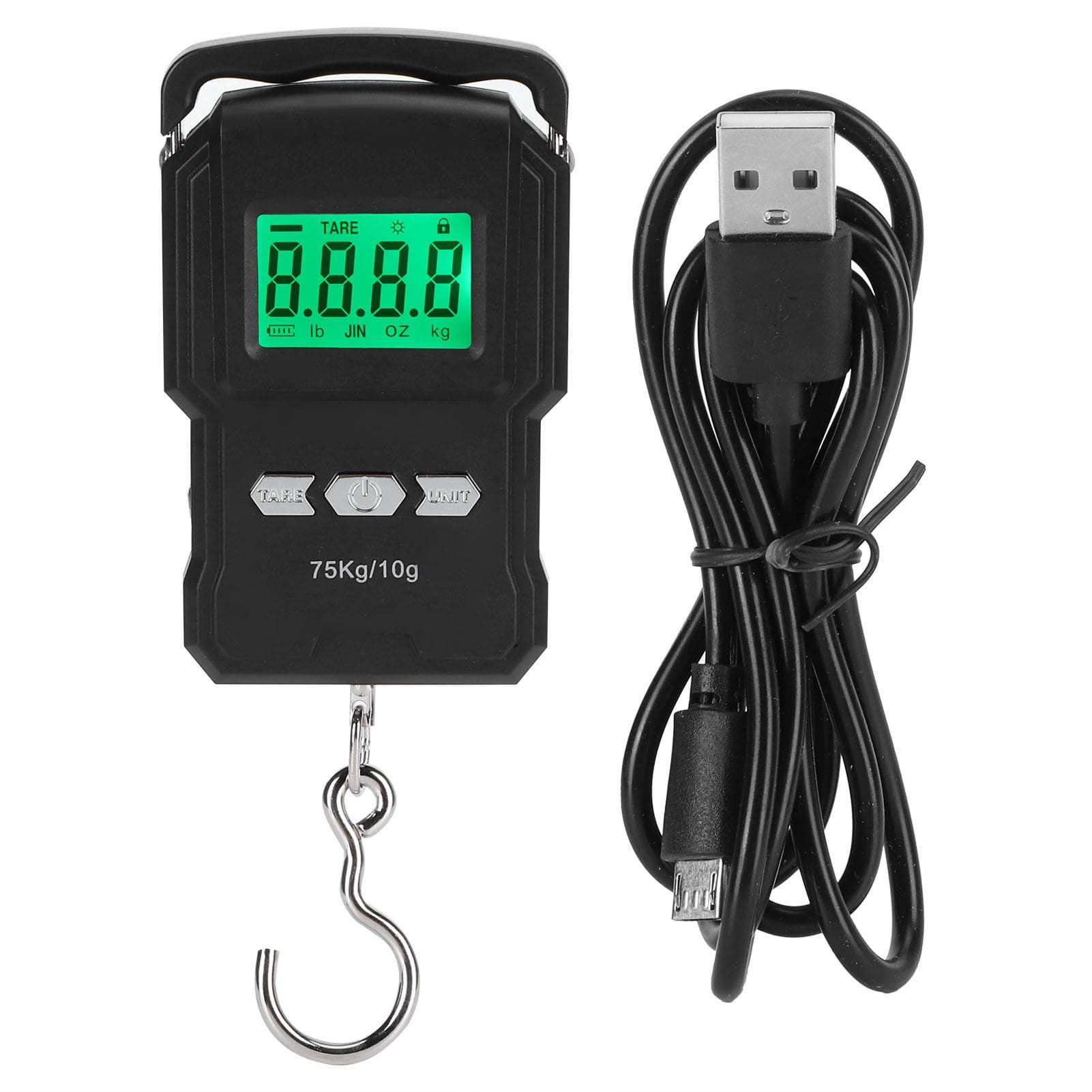 Portable Digital Scale Digital Display Hanging Hook Electronic Scale with Measuring Tape 75kg