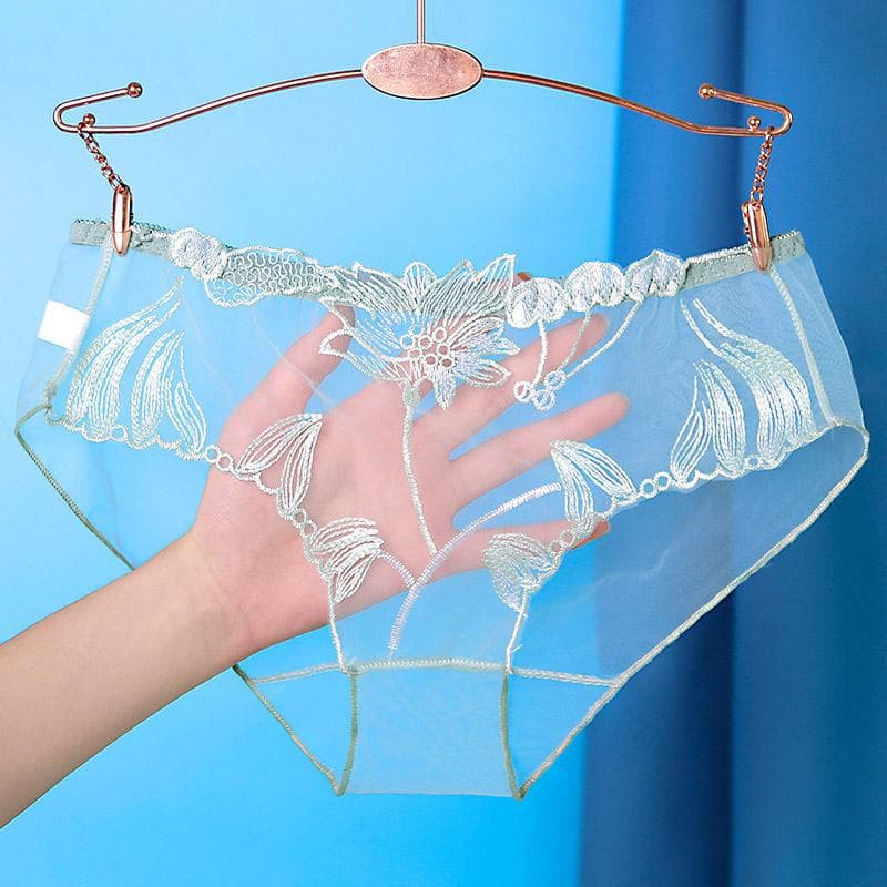 1PC Undewear Mesh See Through Lingerie Briefs Lace Panties Knickers No Trace Transparent Women Sexy XL green