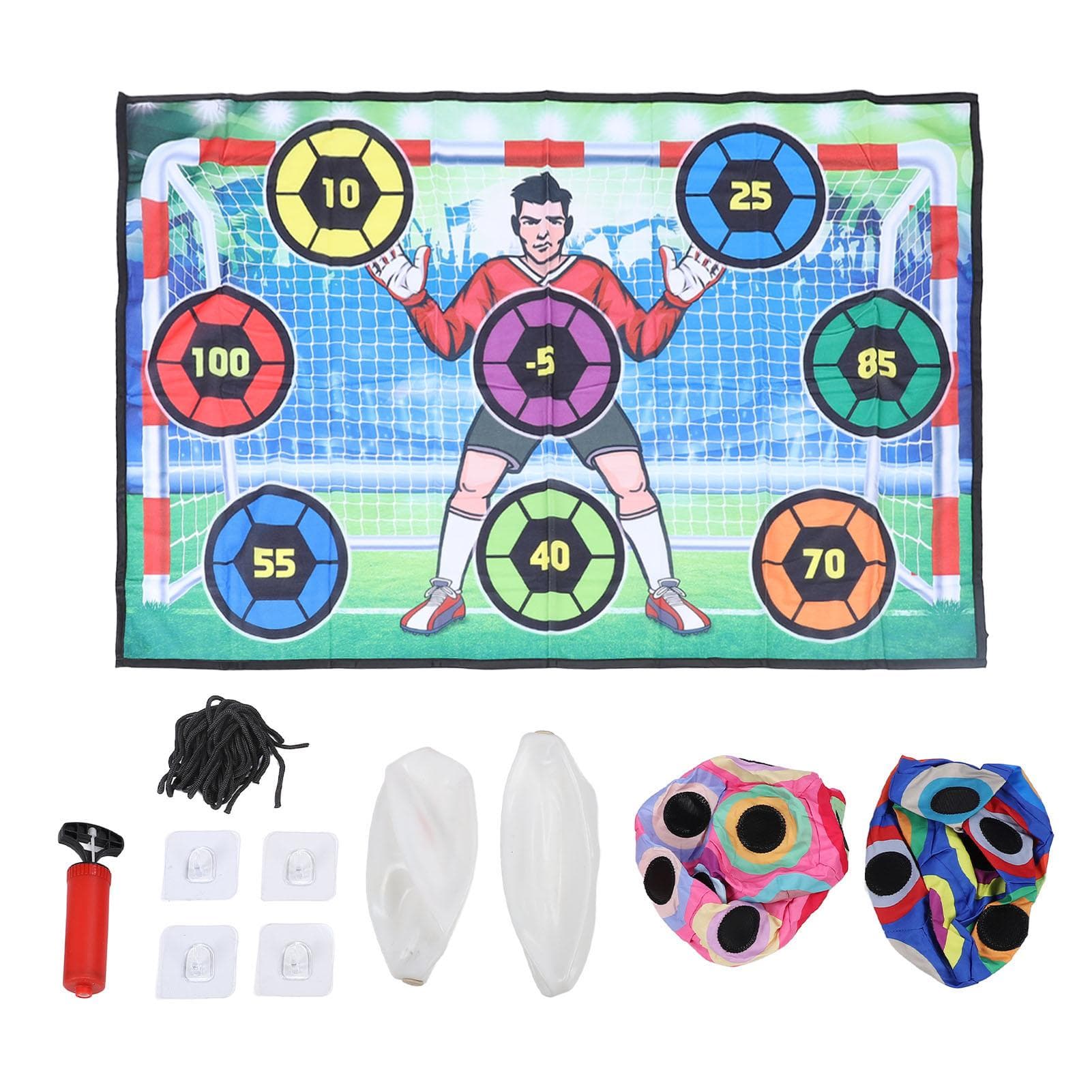 Soccer Ball Game Set with 2 Balls Air Pump Skill Development Mat Toss Soccer Target Goal Game for