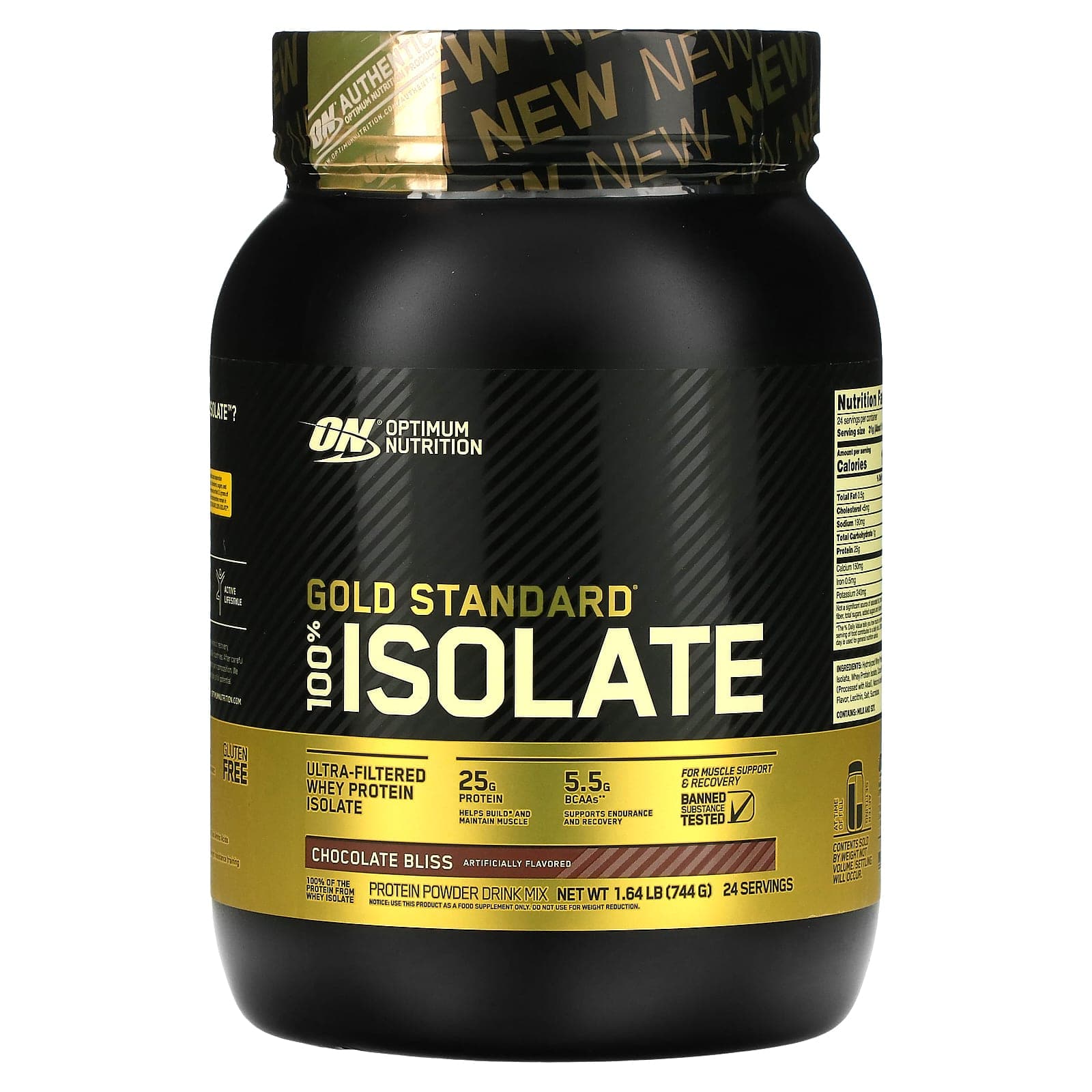 Optimum Nutrition, Gold Standard 100% Isolate, Chocolate Bliss, 1.64 lb (744 g)