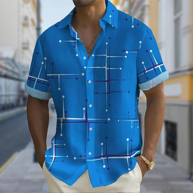 Men's Technological Lines 3D Print Shirt Button Up Shirt Casual Shirt Summer Shirt Short Sleeve Daily Vacation Clothing 4XL blue