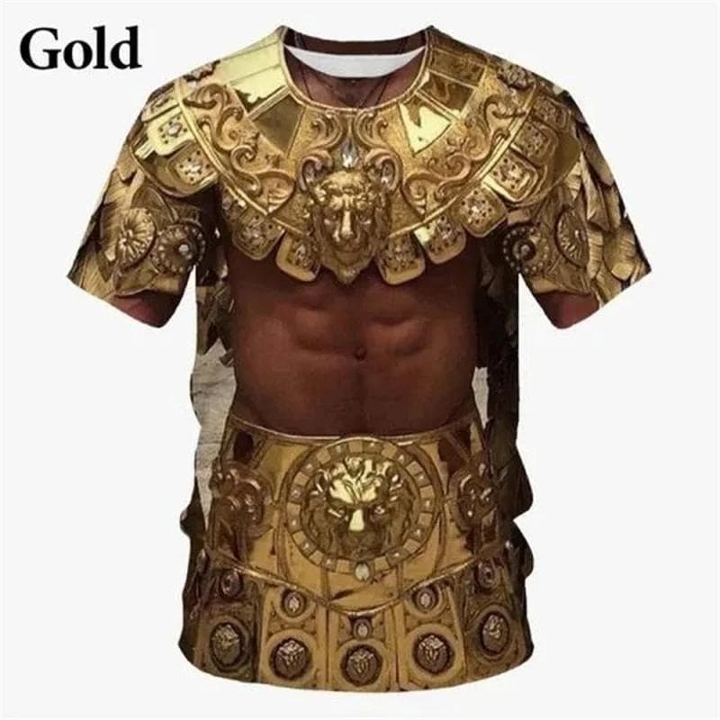 3D Printed Medieval Armor T Shirt For Men Cosplay Pattern Tees Casual Fashion Round Neck Short Sleeve T-Shirts Oversized Tops M