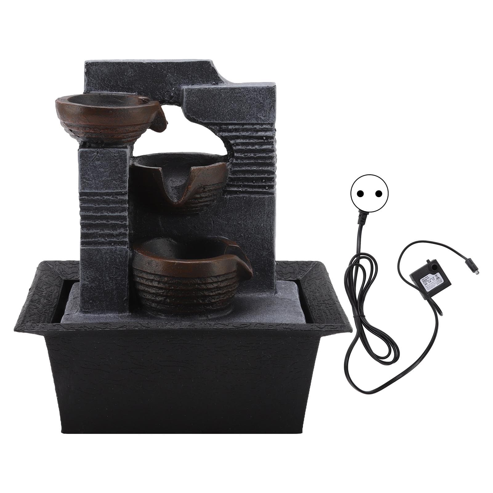 4 Tier Table Top Water Fountain Resin Crafts Desk Fountain Water Ornament with Colorful Lamp Beads