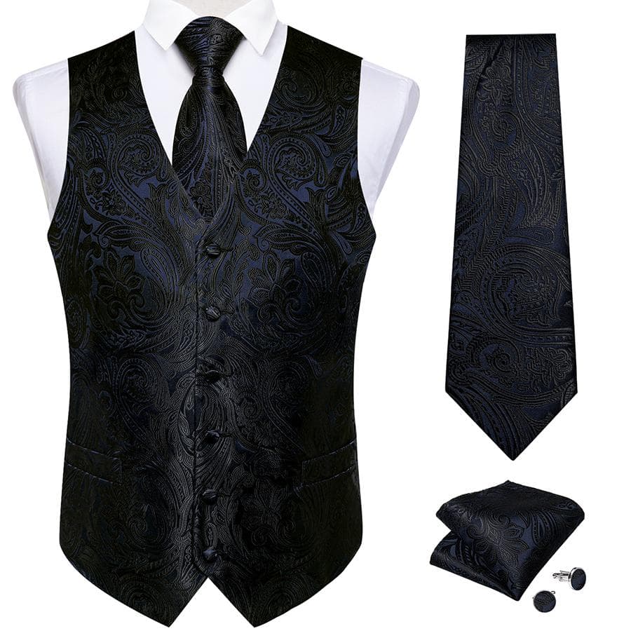 Dibangu Mens Yellow Paisley Vest Suit Waistcoat Hanky Cufflinks Tie Set Wedding XL