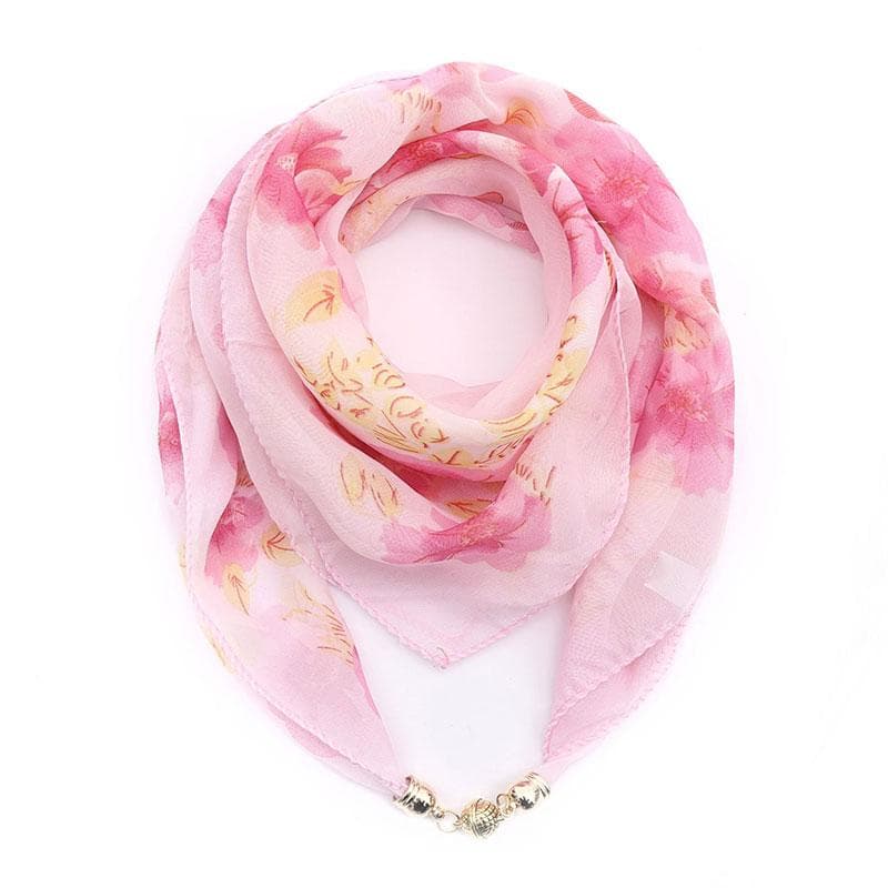 Women Fashion Magnetic Buckle Necklace Pendant Chiffon Silk Scarf Printed Necklace Accessories