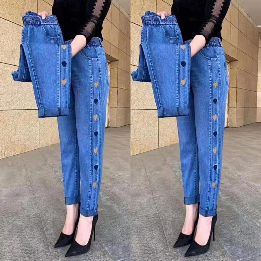 Women's Spring and Summer Thin Jeans Love Shape Embroidered Pants High Waist Stretch Jeans 5XL