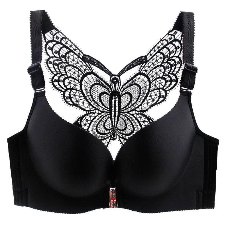 Seamless Front Closure Bra Butterfly Adjustable Push Up Bra Plus Size Bras for Women Wireless Bralette 48/110C black
