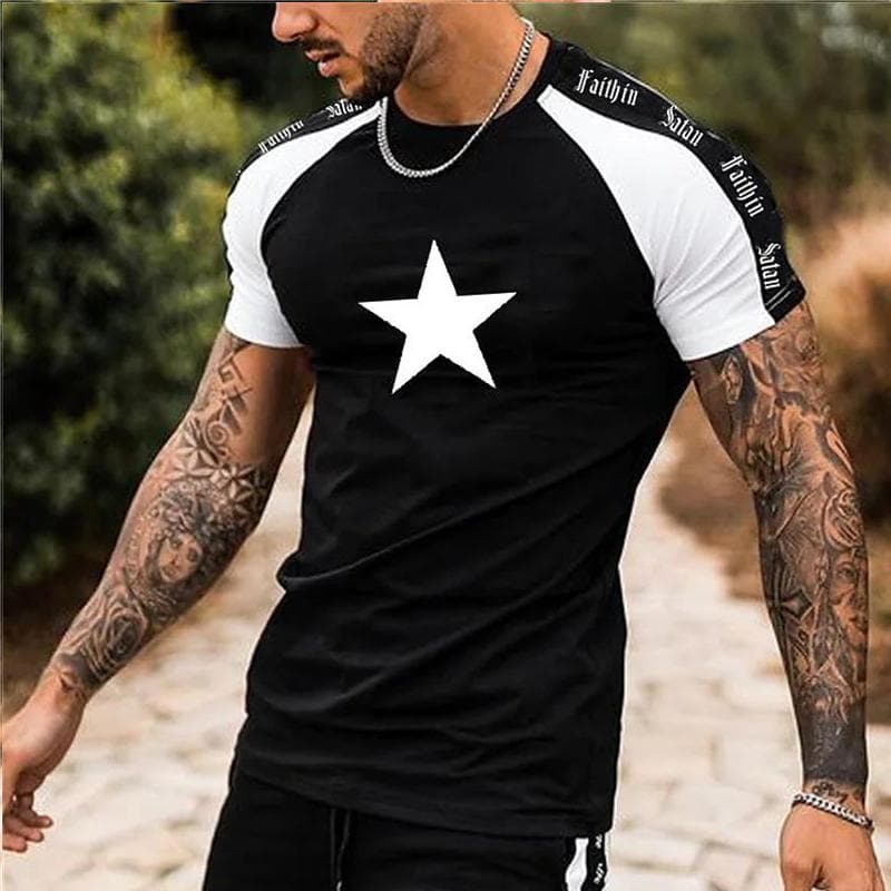 New Summer Men's Fashion T-shirt Rose Printed Men's T-shirt Top M black