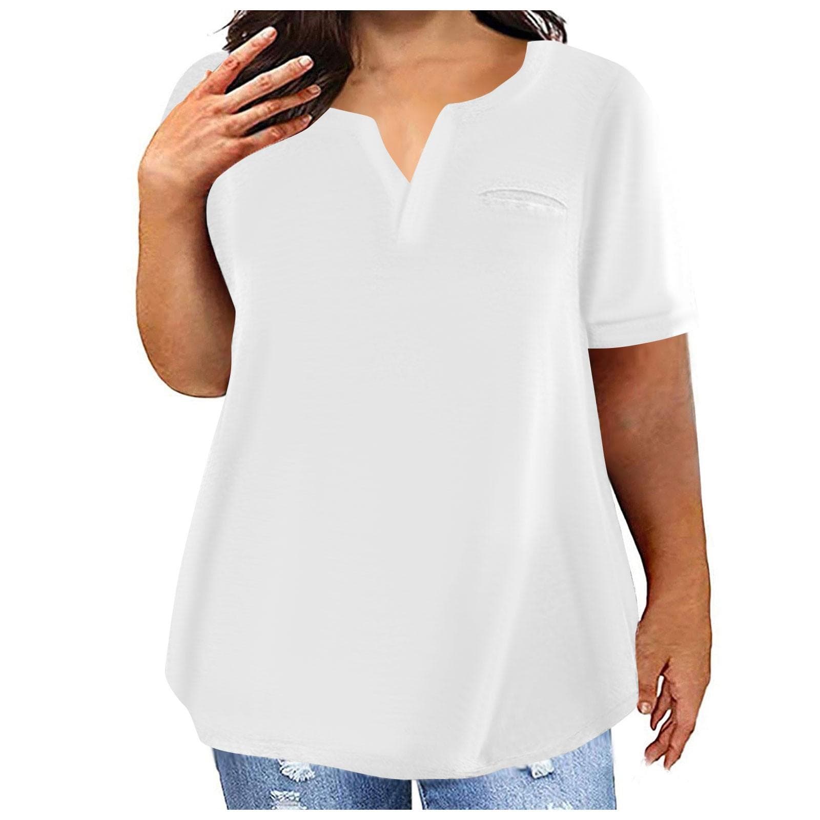 Fashion Plus Size Women's Casual Short-sleeved Round Neck Solid Color T-shirt XXXXXL white