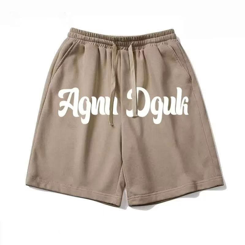 Female Print Casual Sports Shorts Men's Summer New Versatile Loose Straight Wide-leg Five-point Pants 5XL brown