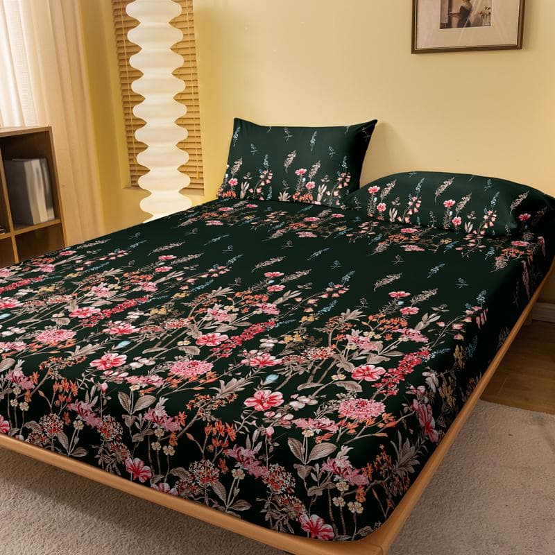 1 Simple Modern Plant Flower Printed Matte Fitted Sheet, Bedroom Printed Bed Cover, Bedding (Excluding Pillowcases) 71x132cm