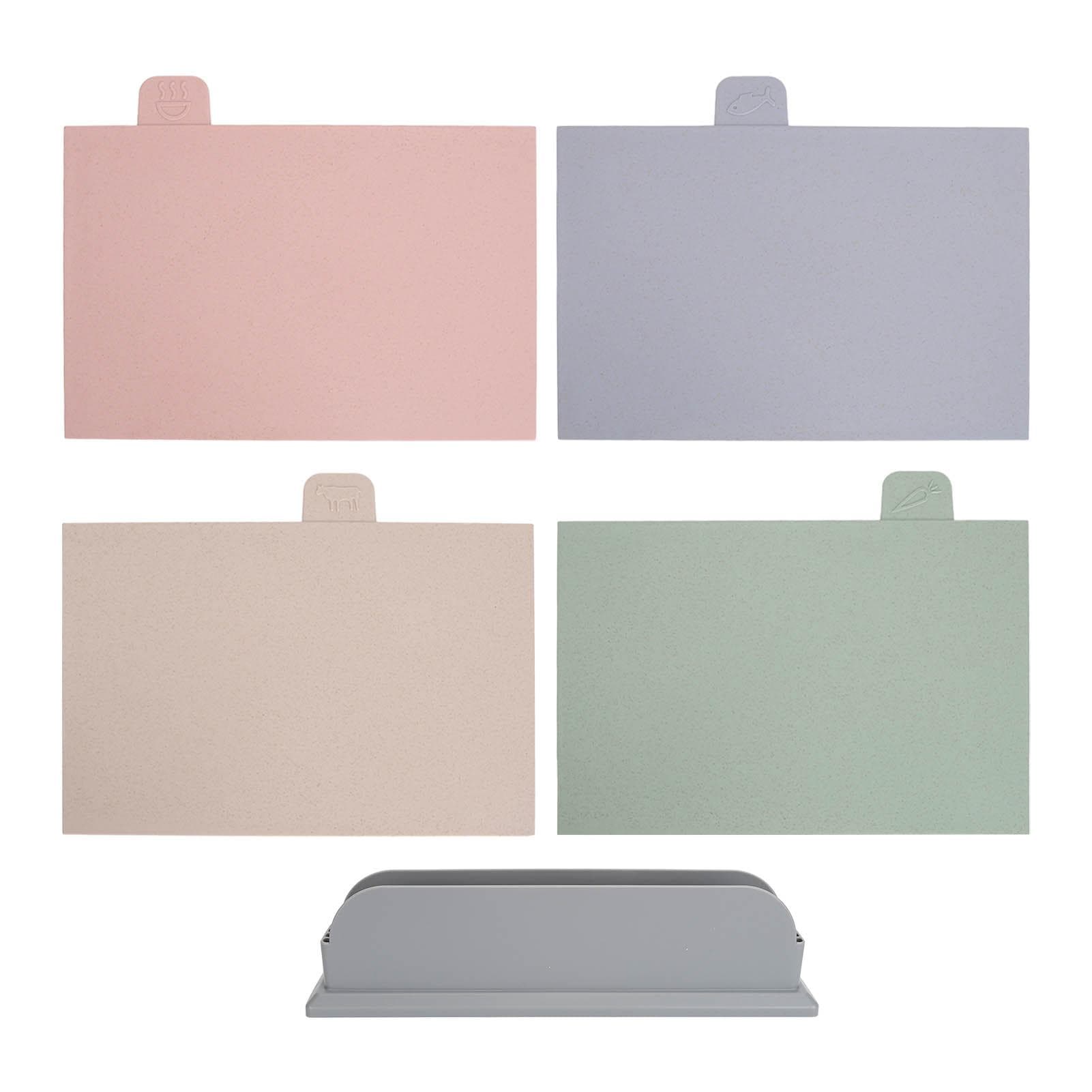 4pcs Color Coded Cutting Boards Set with Holder Double Sided Use Classified Plastic Chopping Board