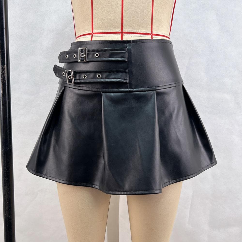 Women's New Short Skirt PU Leather High-end Pleated Skirt Short Skirt XL black