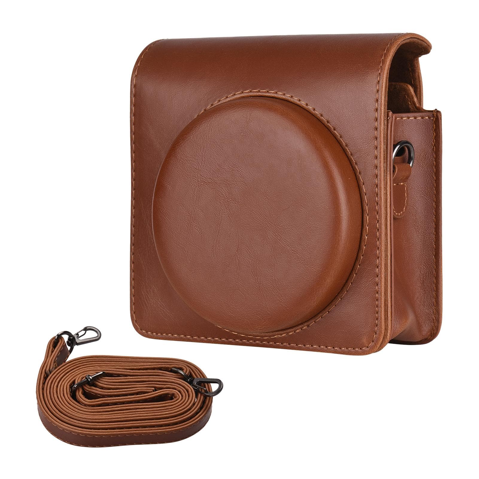 Portable Instant Camera Case Carry Bag PU Leather with Shoulder Strap Compatible with Fujifilm Fuji brown