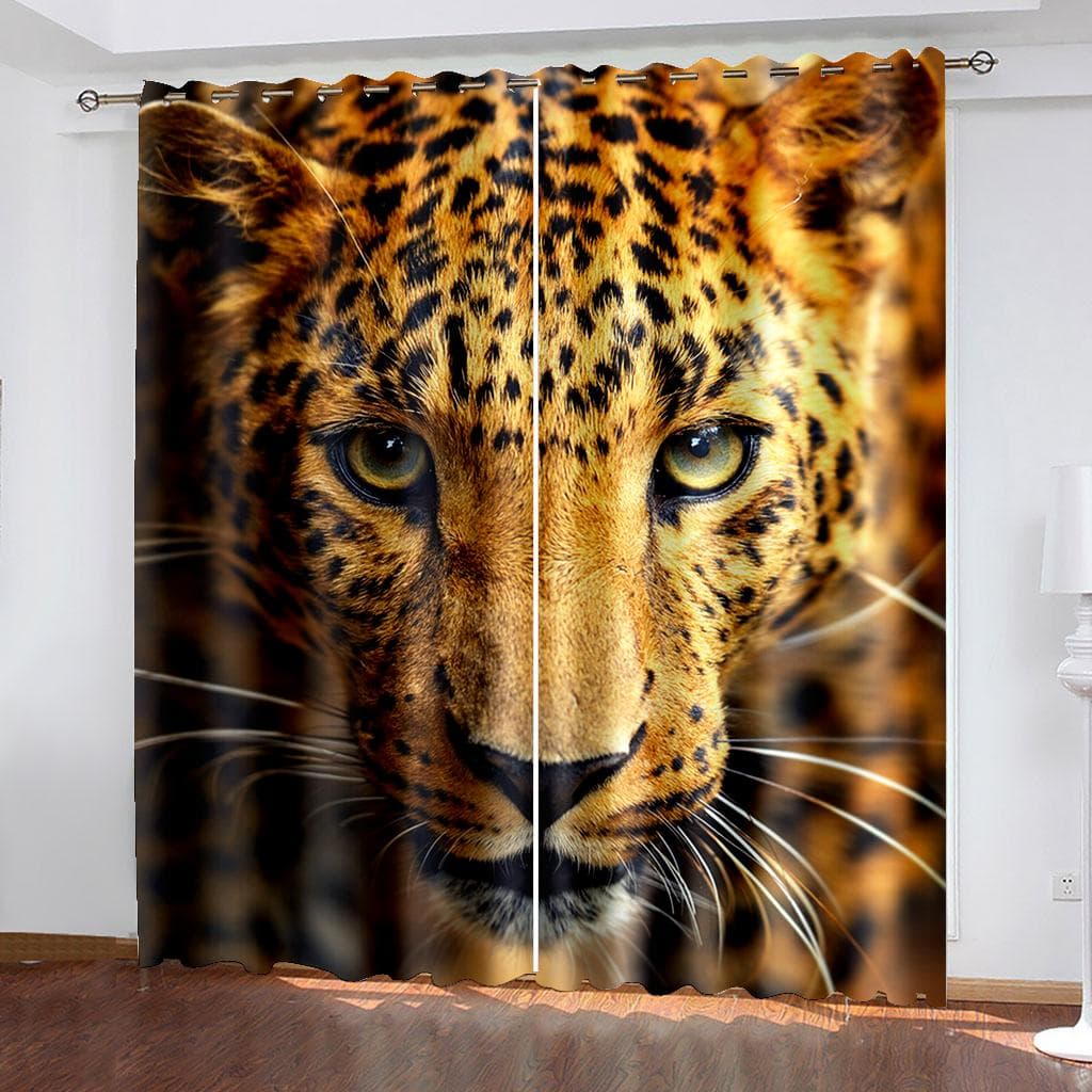 Animal Wolf Cheetah Leopard Window Curtain Kitchen Bedroom Decorative Curtain Panel Curtains for Living Room 100W160H(CM)40x63in&Grommet Top