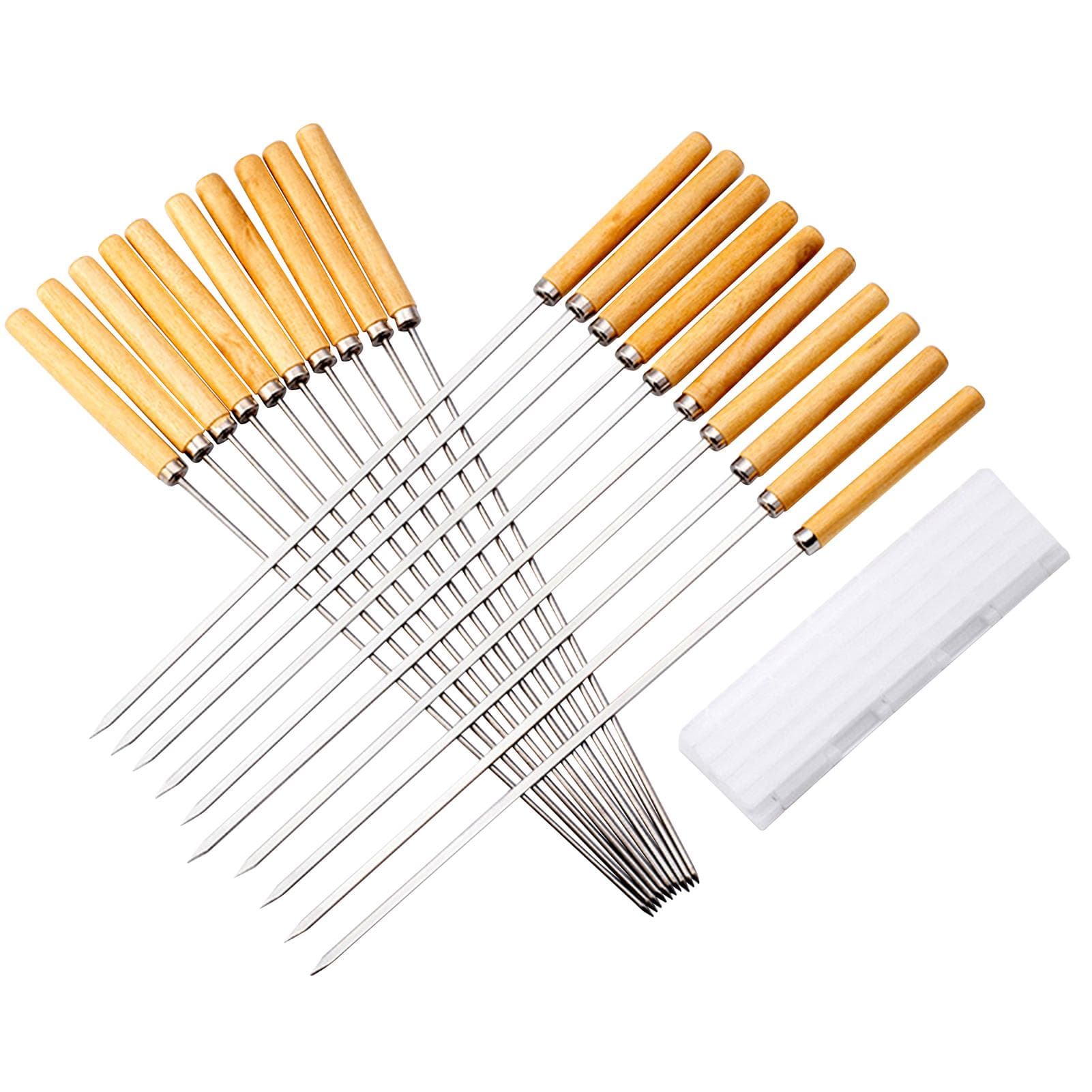 20PCS Barbecue Skewer Grilling Kabob Reusable Metal Skewers Heavy Duty Stainless Steel BBQ Shish silver